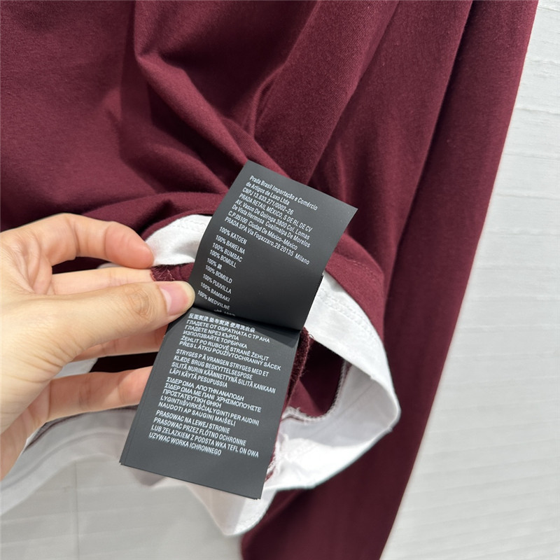 Pra*a contrast color patchwork long sleeve t replicas clothes