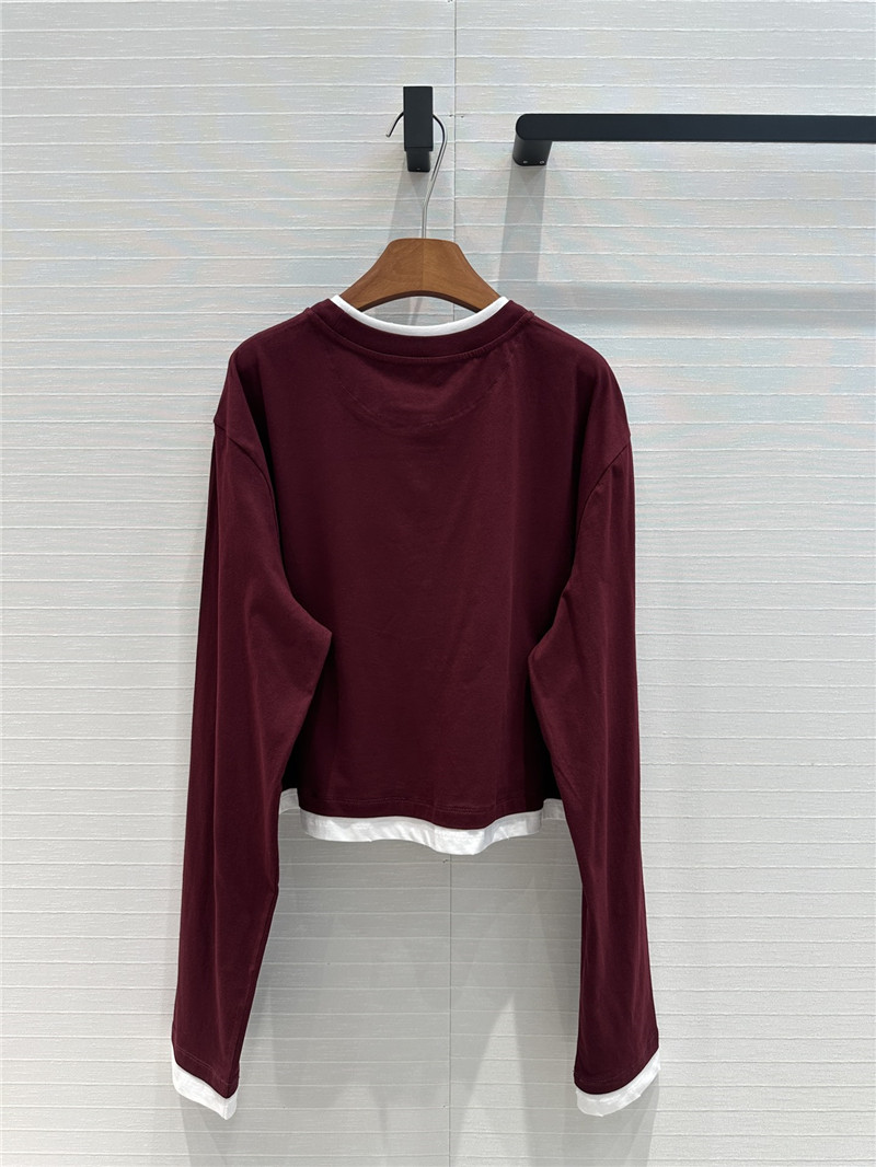 Pra*a contrast color patchwork long sleeve t replicas clothes