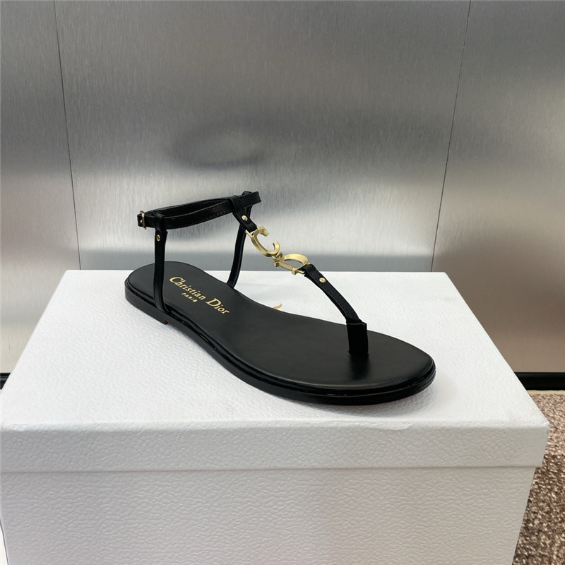 c’est D10r black calfskin thong sandals