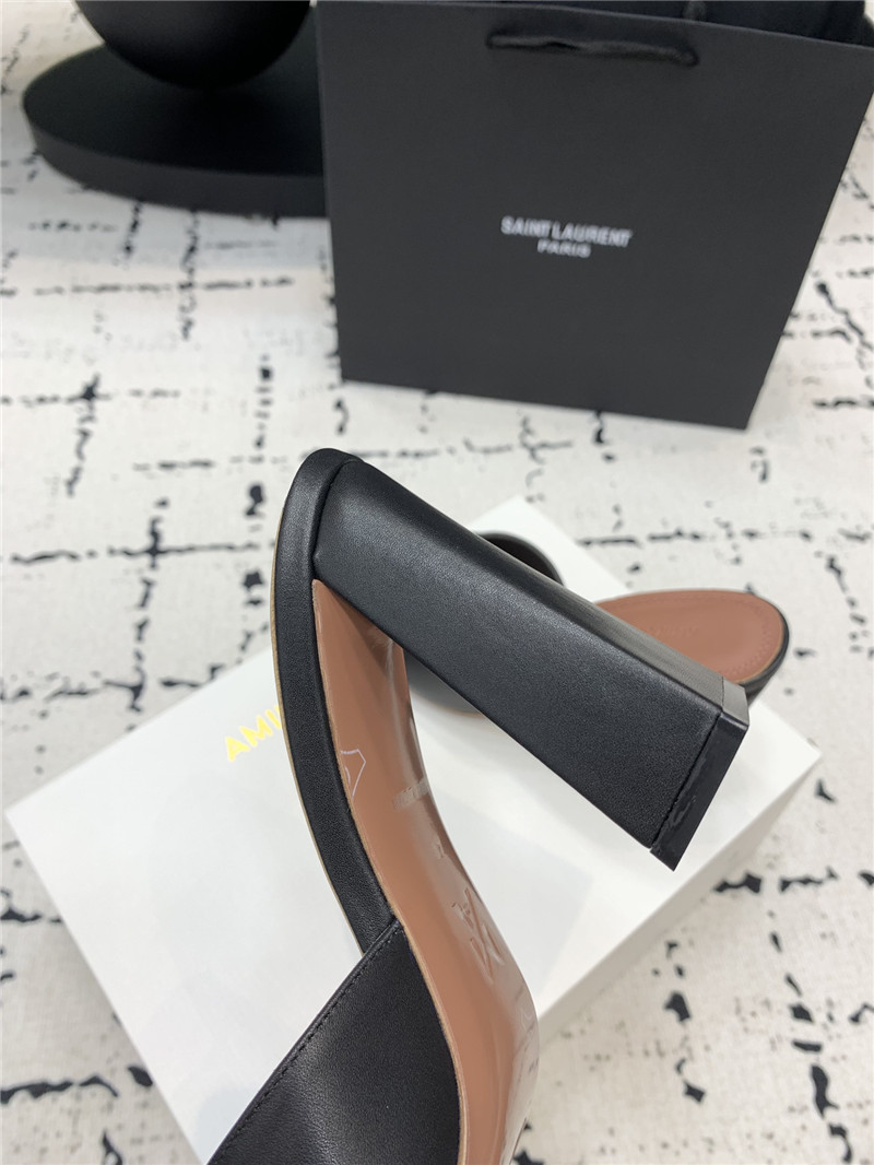 Amina Muaddi Brigitte Black Leather Block Heel Slippers
