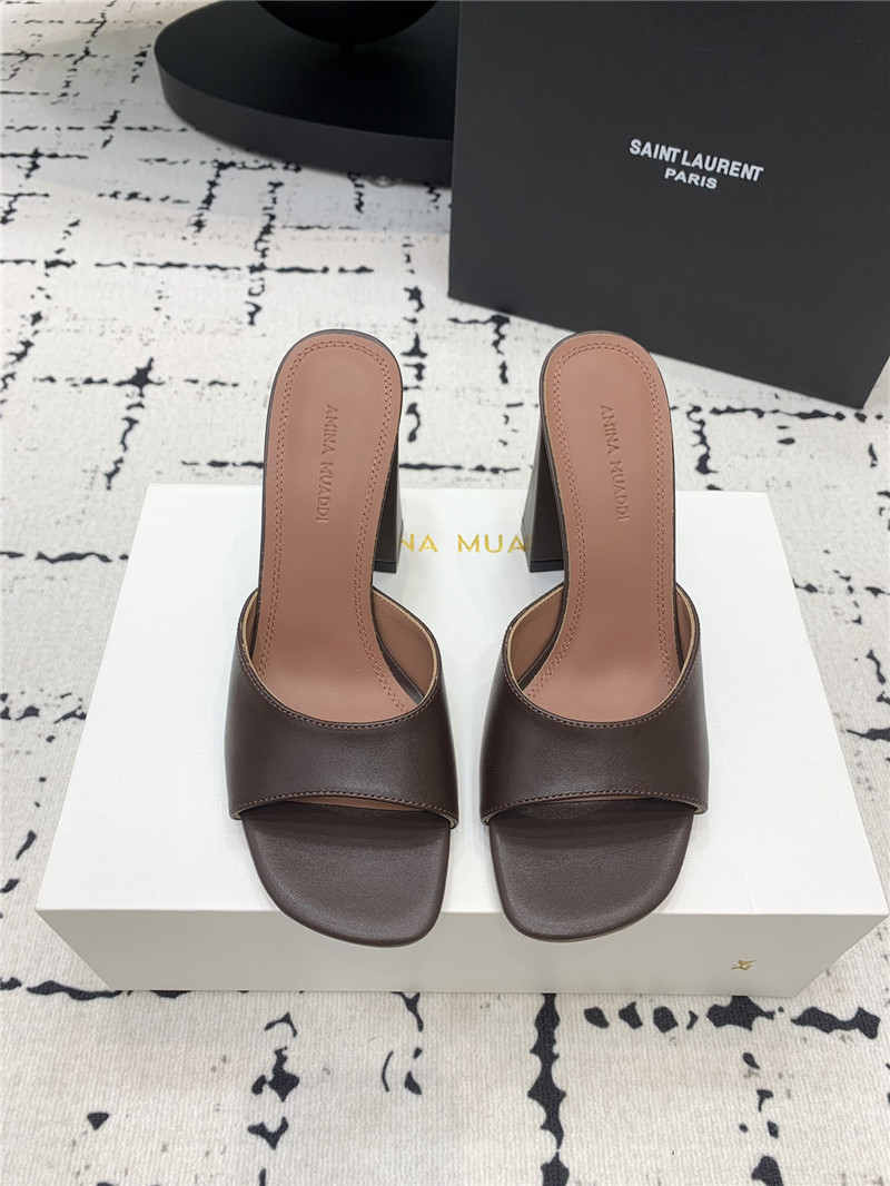 Amina Muaddi Brigitte Mocha Leather Slippers