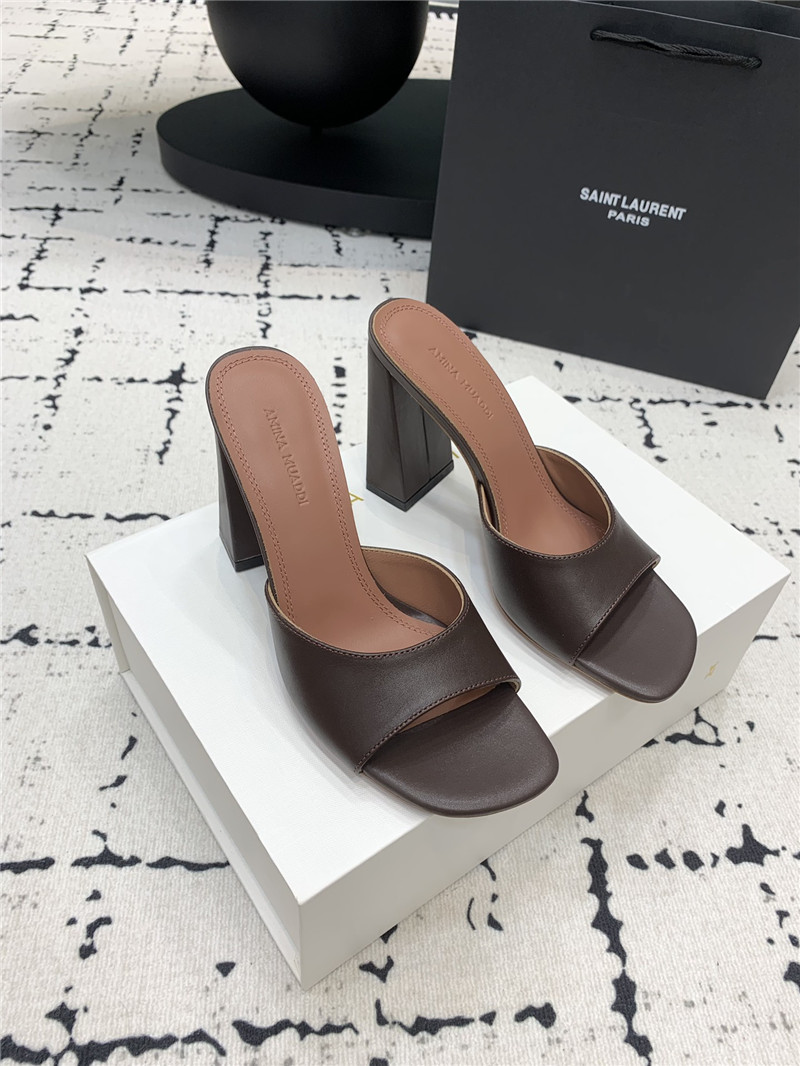 Amina Muaddi Brigitte Mocha Leather Slippers