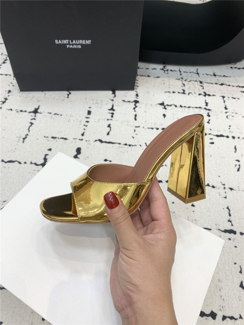 Amina Muaddi Brigitte Gold Mirror Block Heel Slippers