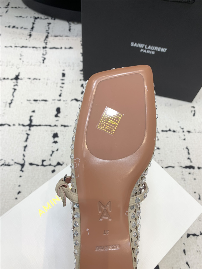 Amina Muaddi ANE Crystal Heart Flats Grey