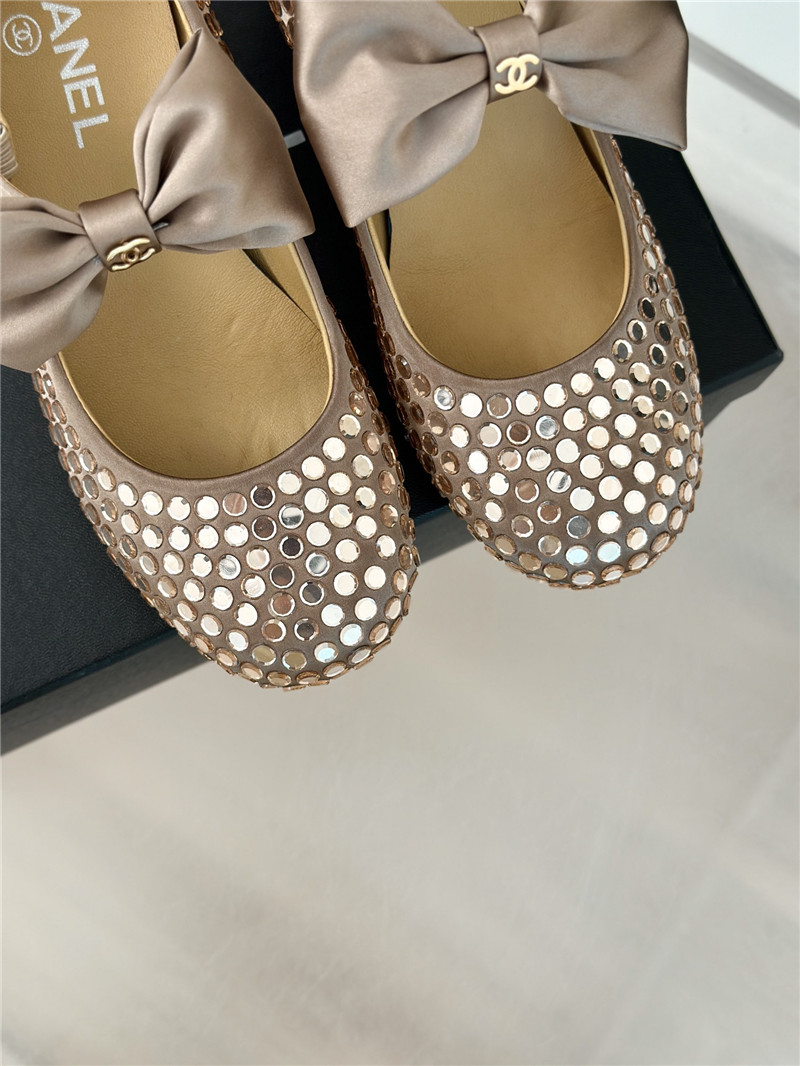 Ch**el bow mary jane sandals beige satin with studs