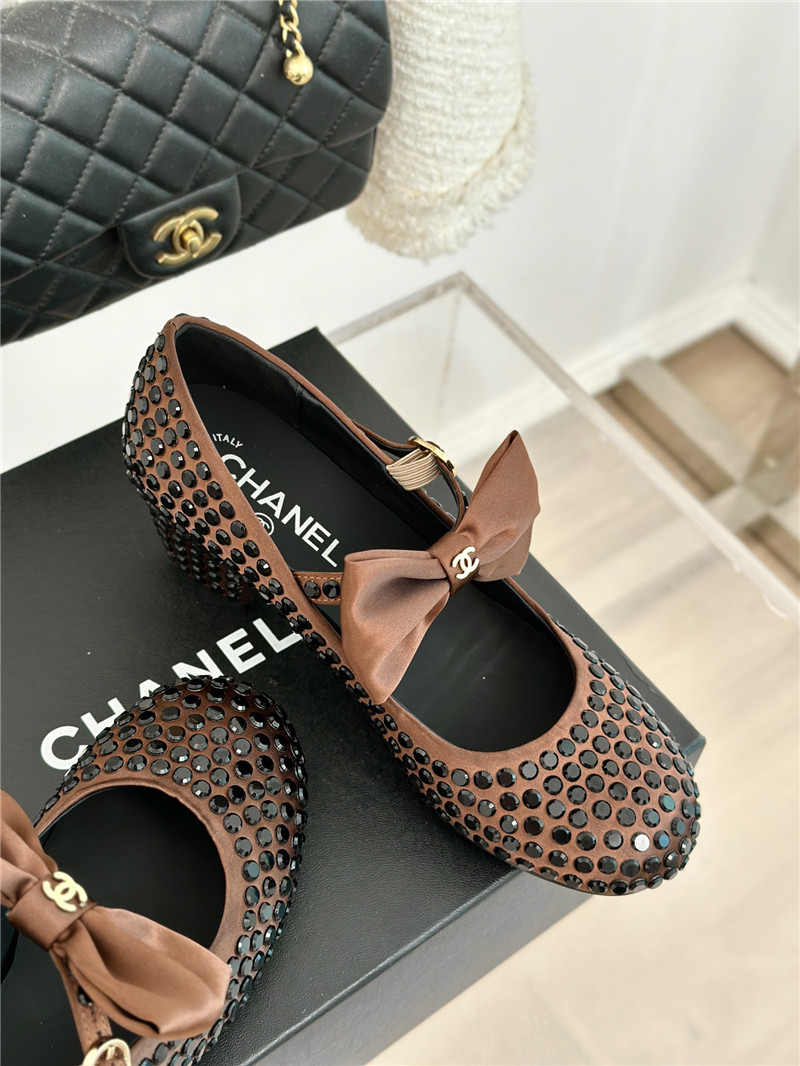 Ch**el bow mary jane sandals brown satin with studs