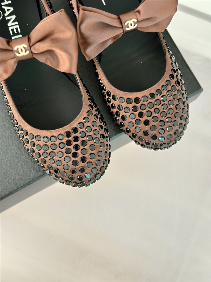 Ch**el bow mary jane sandals brown satin with studs