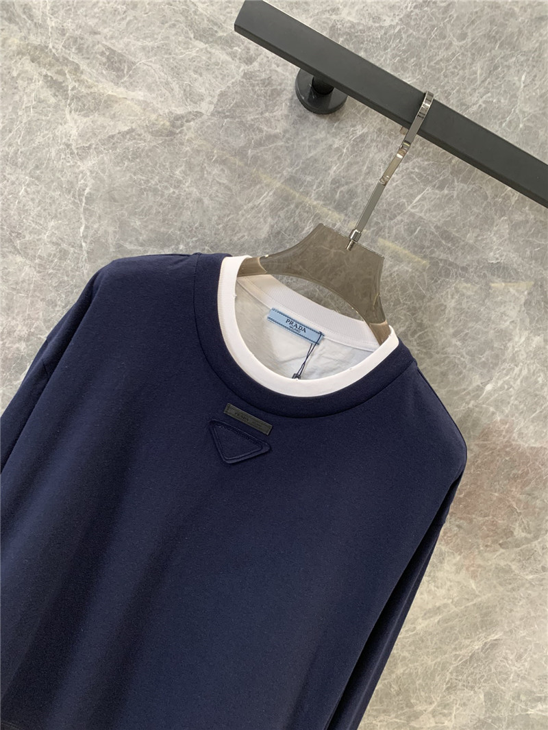 Pra*a contrast color long sleeve t-shirt replica d&g clothing
