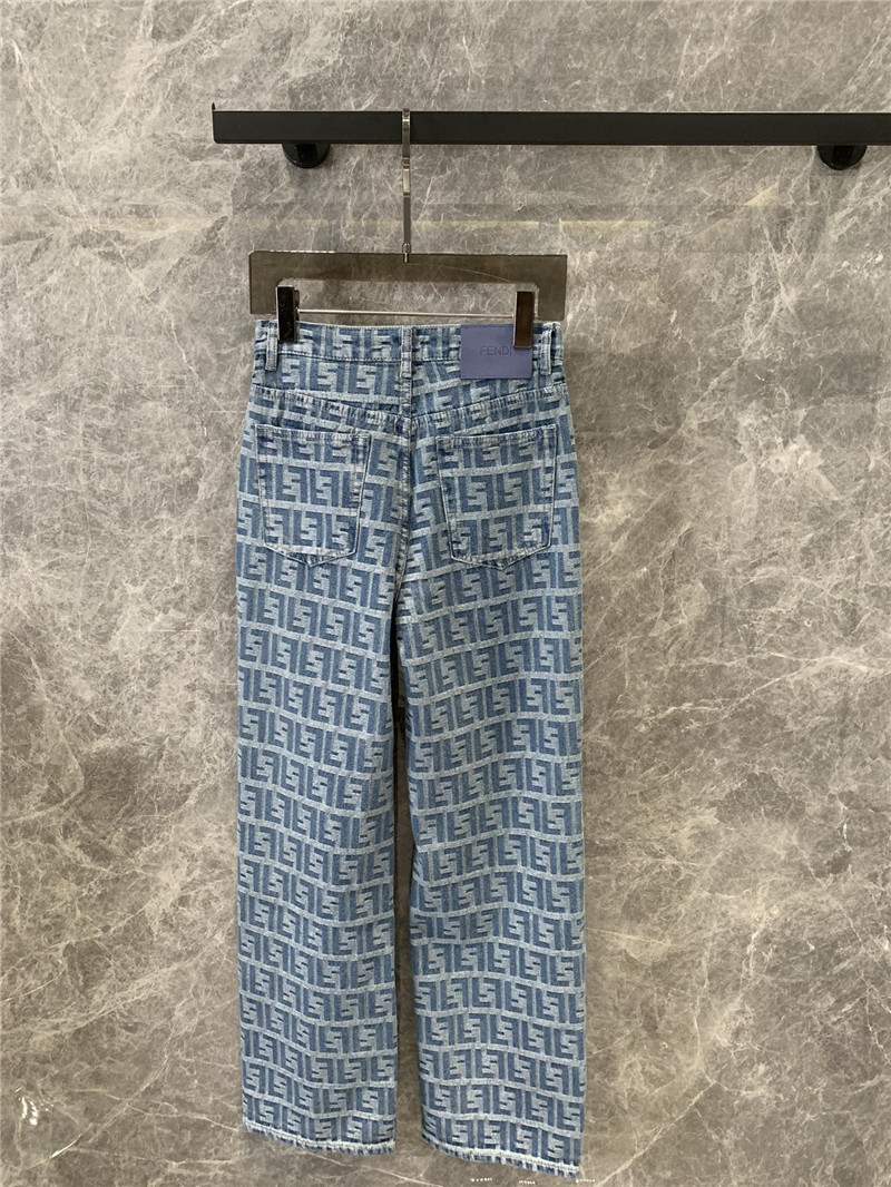 F**di floral logo denim straight pants replica clothes