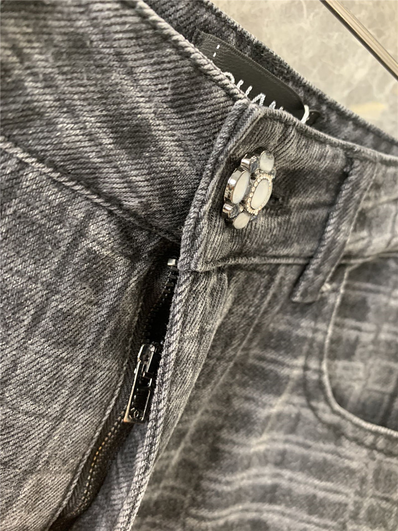 Ch**el black and grey check denim jeans replica clothes