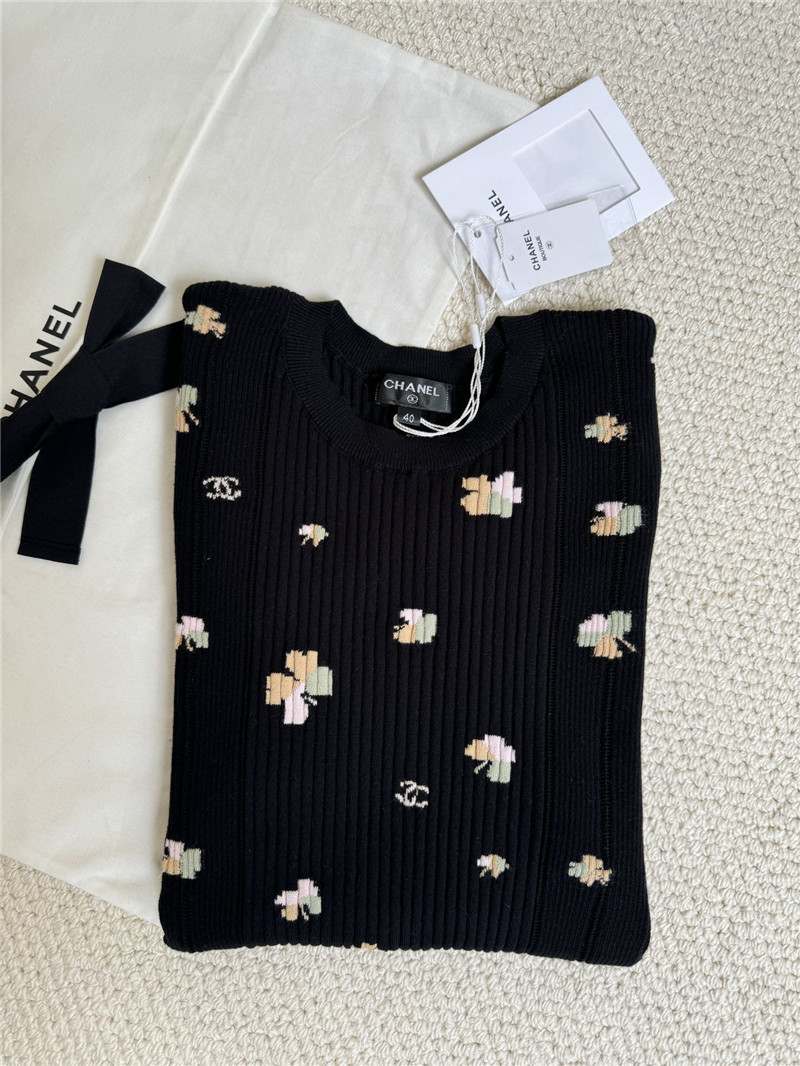 Ch**el four-leaf clover knitted short-sleeved replica clothes