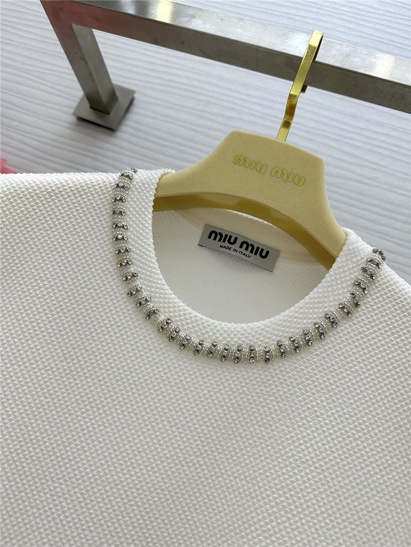 M1um1u acetate heavy beaded crew neck top