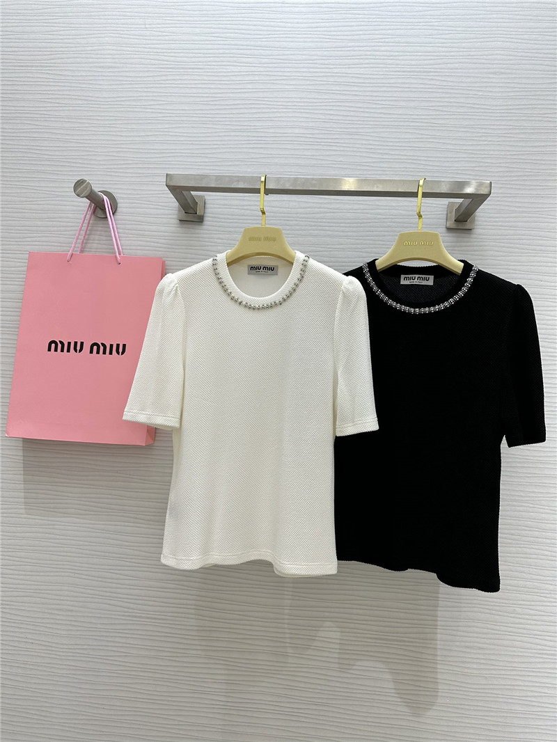 M1um1u acetate heavy beaded crew neck top