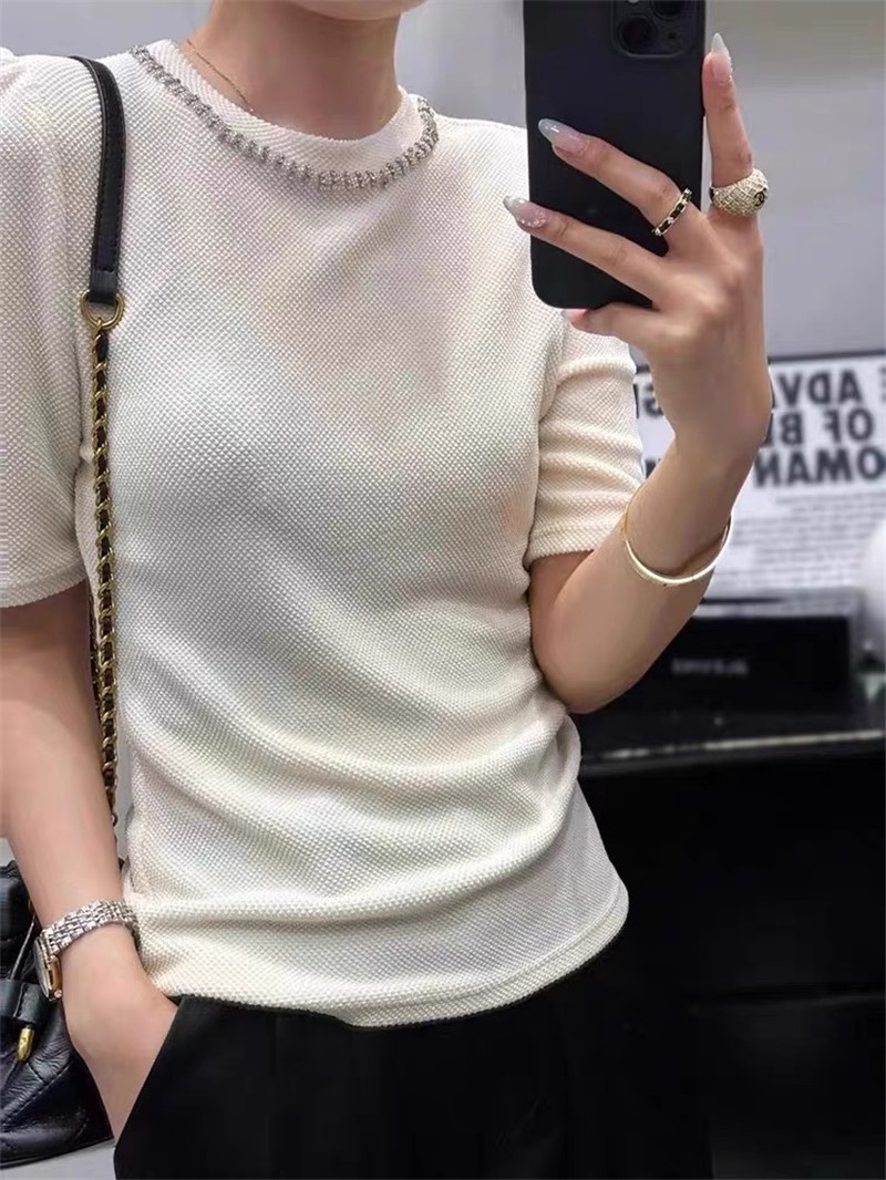 M1um1u acetate heavy beaded crew neck top