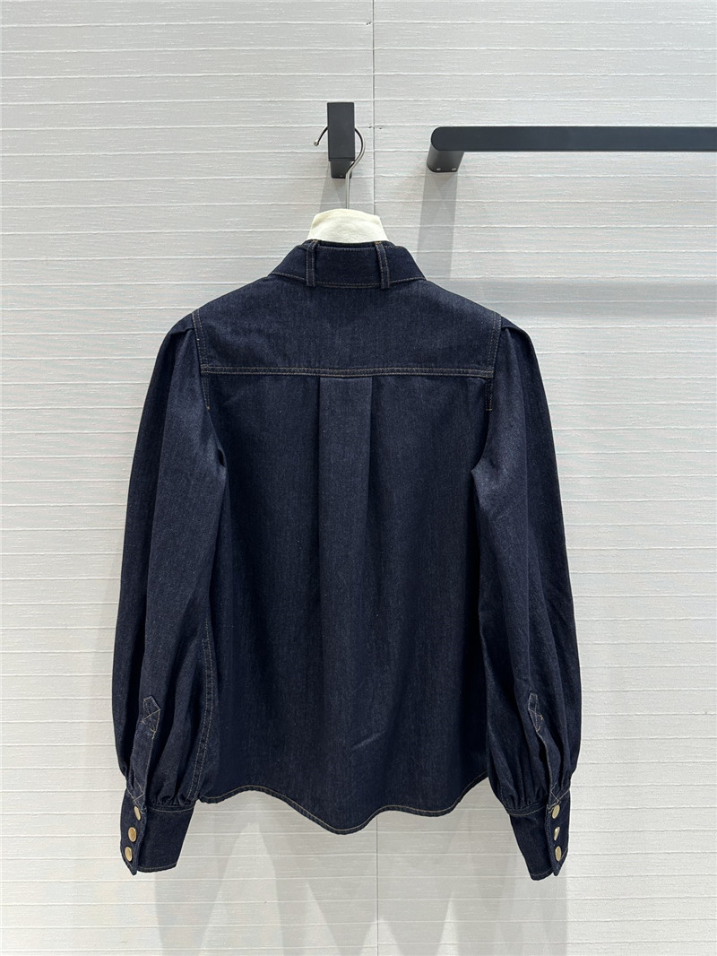 Zimm gold button tie stand collar denim shirt replica d&g clothing