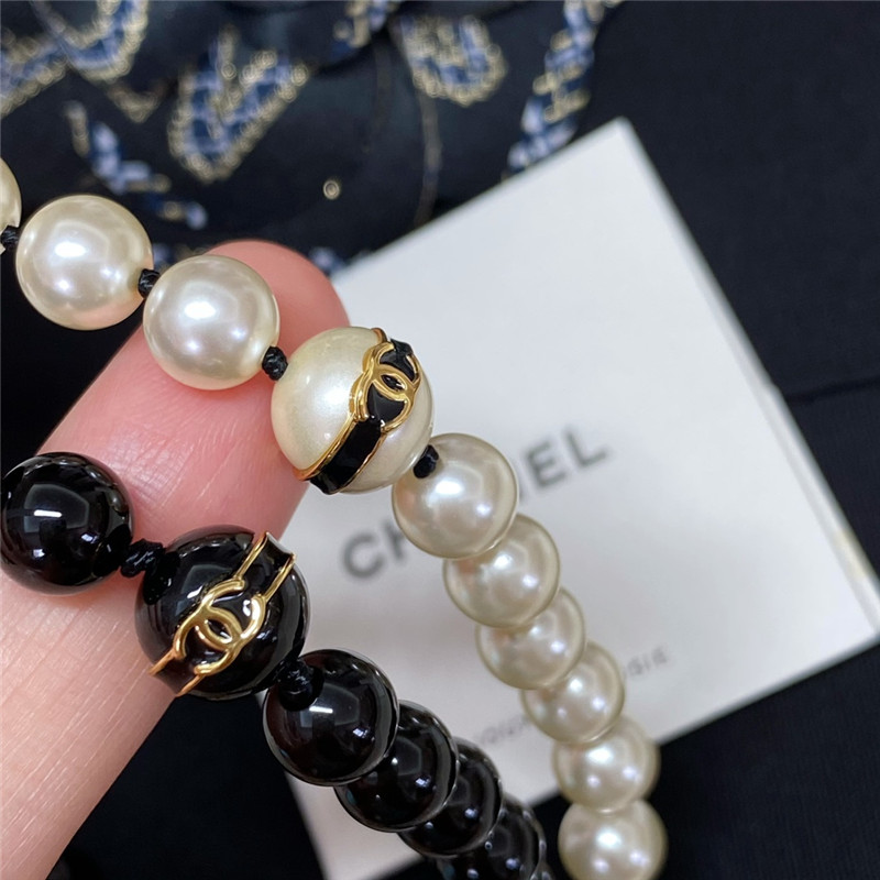 Ch**el double black and white bead necklace