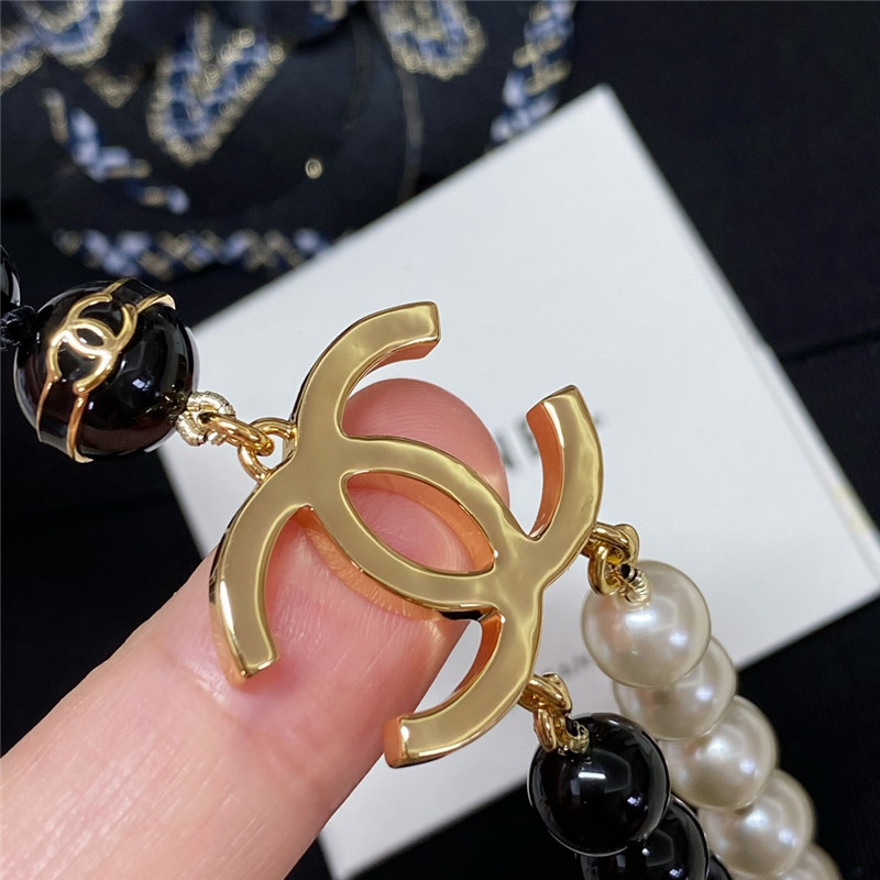 Ch**el double black and white bead necklace