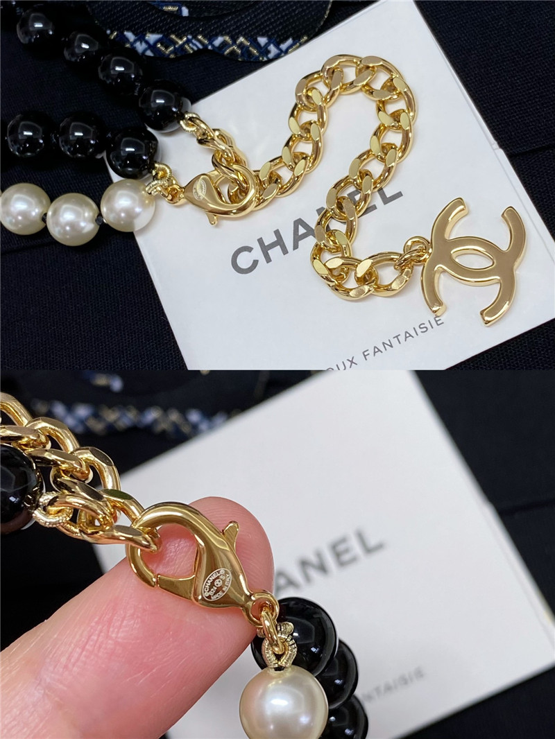 Ch**el double black and white bead necklace