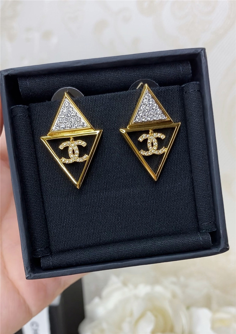 Ch**el hollow triangle double c earrings