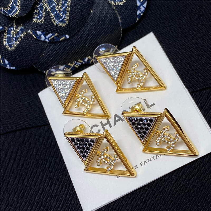 Ch**el hollow triangle double c earrings