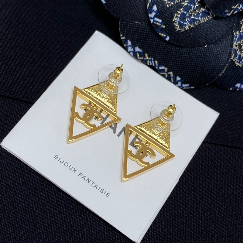 Ch**el hollow triangle double c earrings