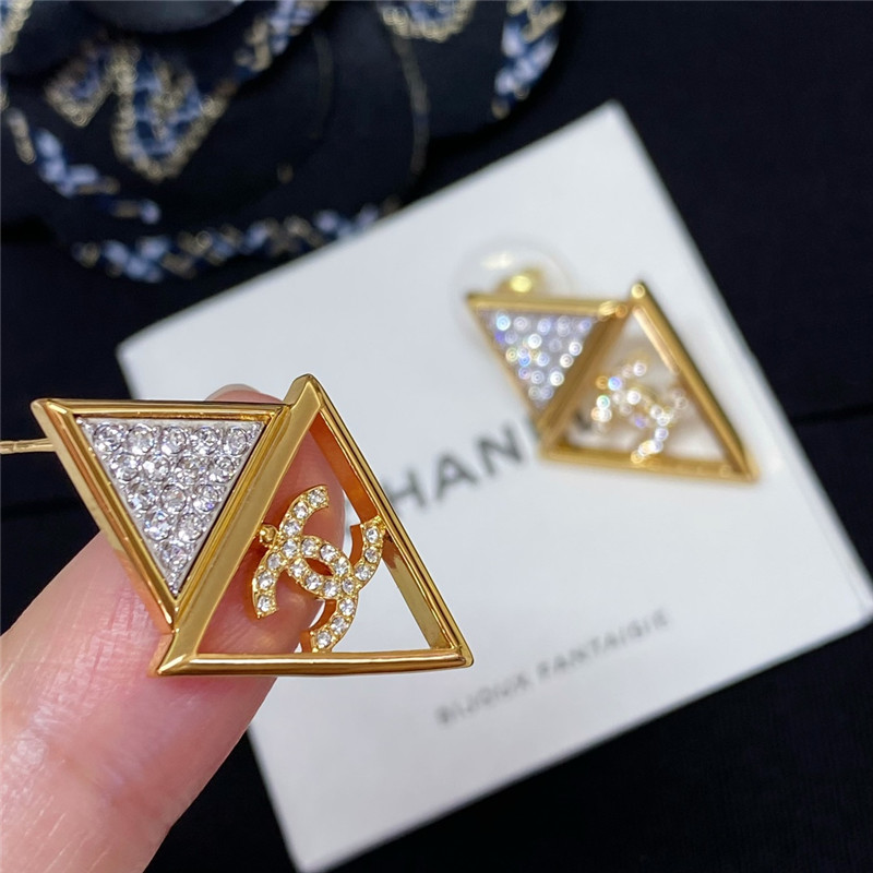 Ch**el hollow triangle double c earrings