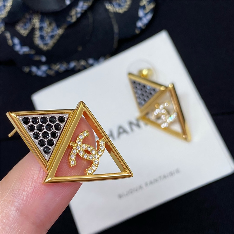 Ch**el hollow triangle double c earrings