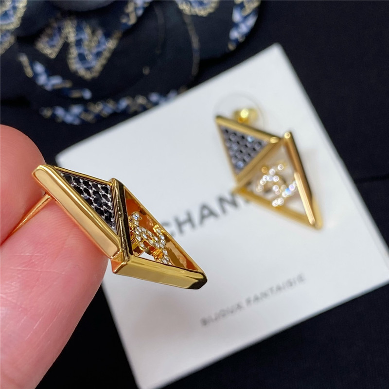 Ch**el hollow triangle double c earrings