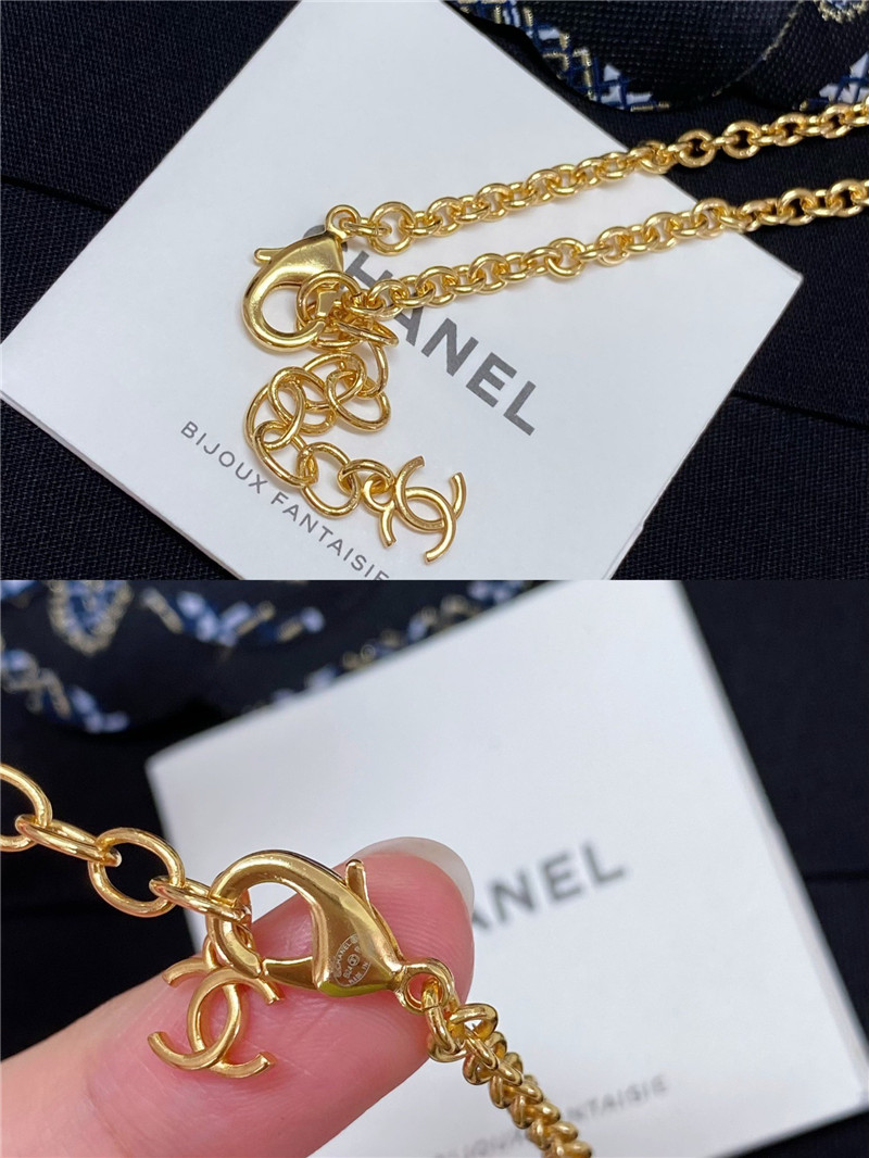 Ch**el pink crystal glass double c pearl long necklace