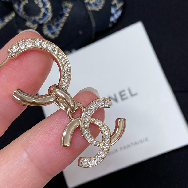 Ch**el gold double c rhinestone double earrings