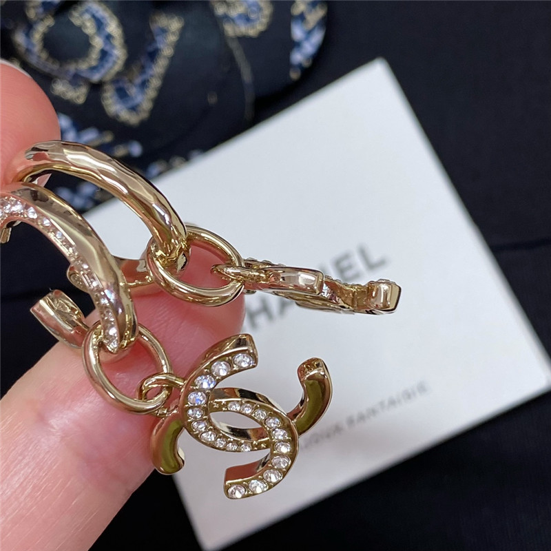 Ch**el gold double c rhinestone double earrings