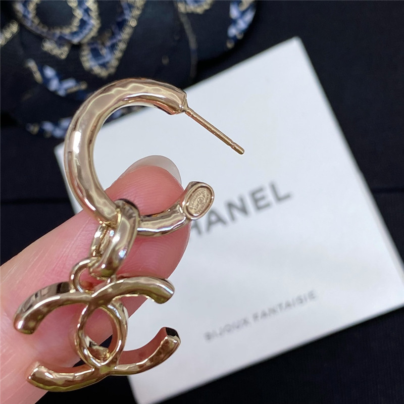 Ch**el gold double c rhinestone double earrings