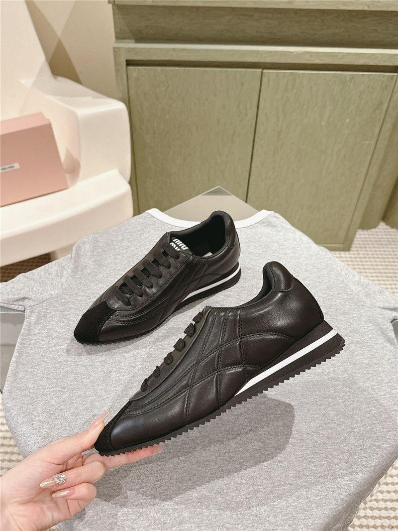 Miu Miu Point Toe Quilted Leather Sneakers in Black