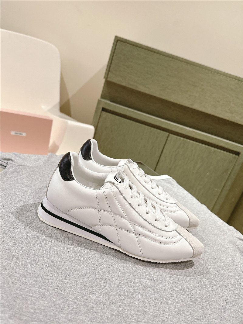 Miu Miu Point Toe Quilted Leather Sneakers in White
