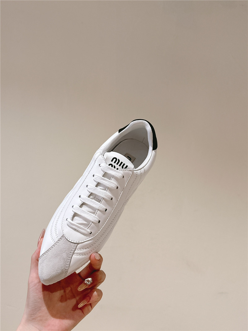 Miu Miu Point Toe Quilted Leather Sneakers in White