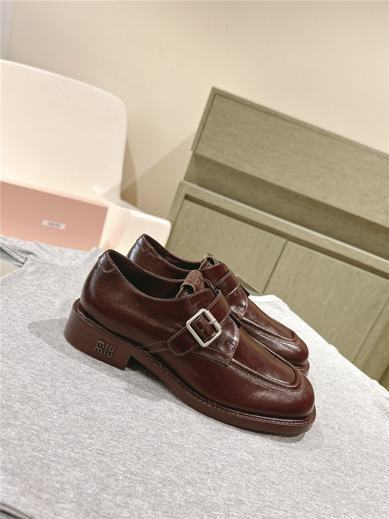 Miu Miu Dark Brown Leather Shoes with Buckle