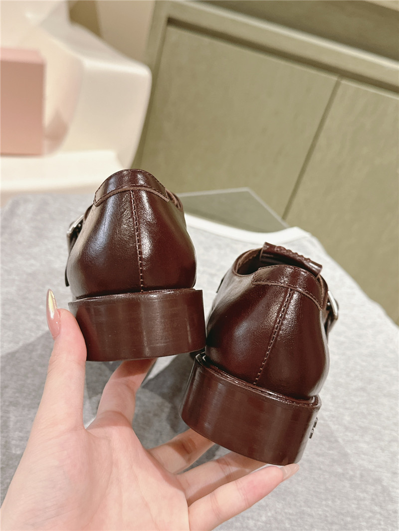 Miu Miu Dark Brown Leather Shoes with Buckle