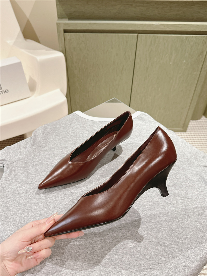 Totême Wedge-Heel Abrasivato Pumps in Burgundy