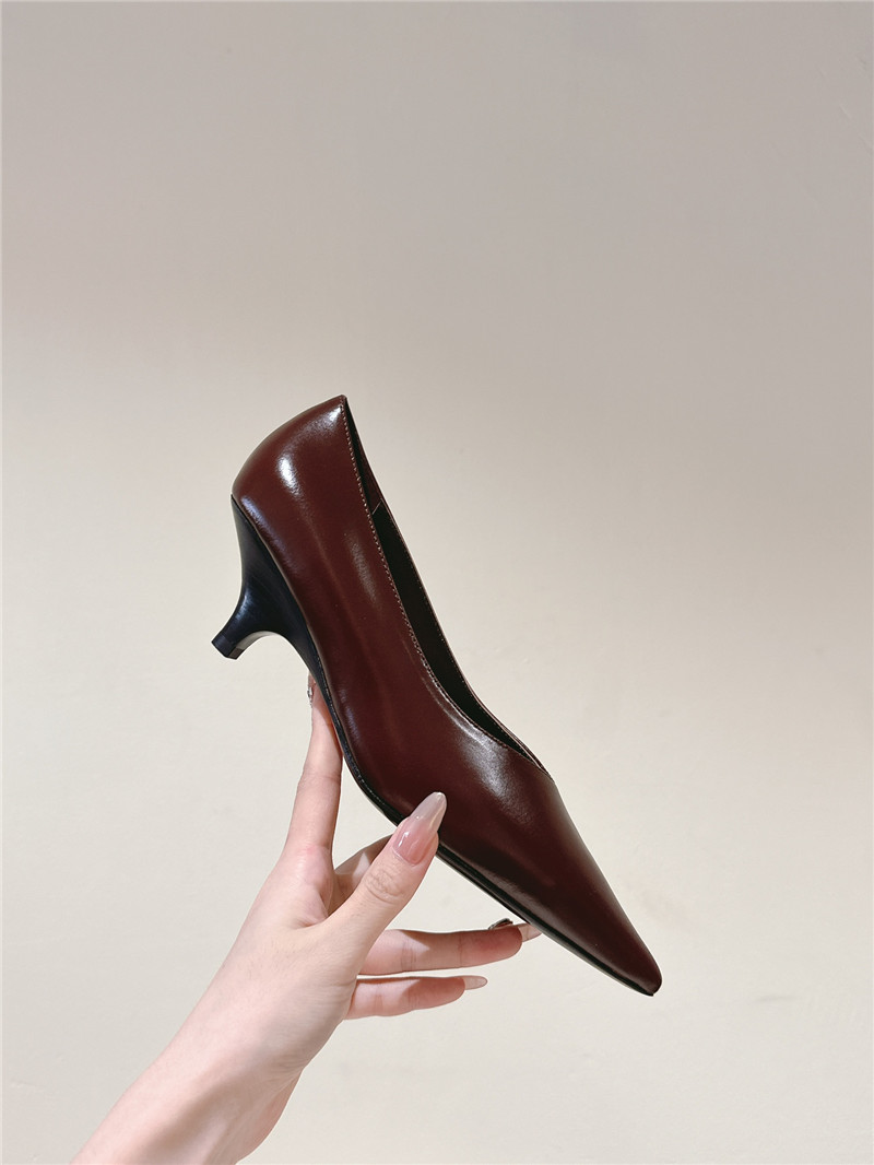 Totême Wedge-Heel Abrasivato Pumps in Burgundy