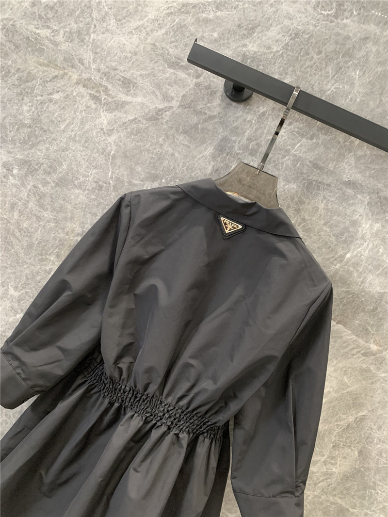 Pra*a lapel belt buckle waist sleeve shirt dress replicas clothes