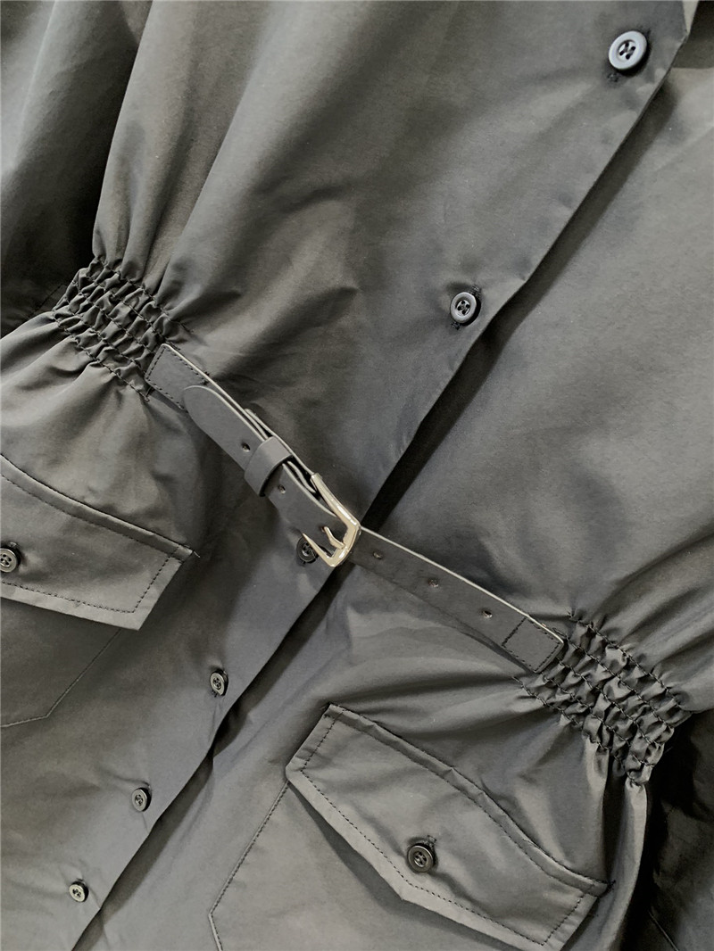 Pra*a lapel belt buckle waist sleeve shirt dress replicas clothes