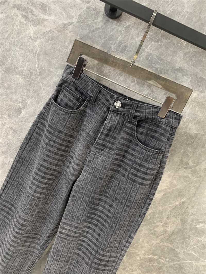 Ch**el black and grey check denim trousers replica clothing