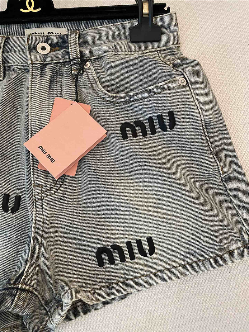 M1um1u letter embroidered denim shorts replica d&g clothing