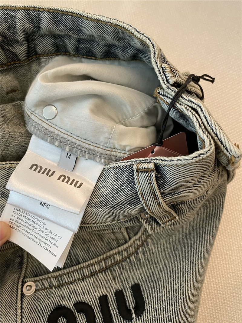 M1um1u letter embroidered denim shorts replica d&g clothing