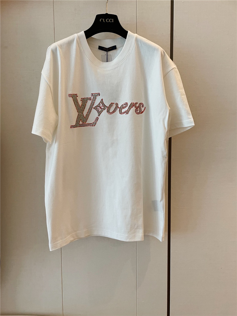 l0vis Vvtt0n lv sequins beaded t-shirt replica d&g clothing