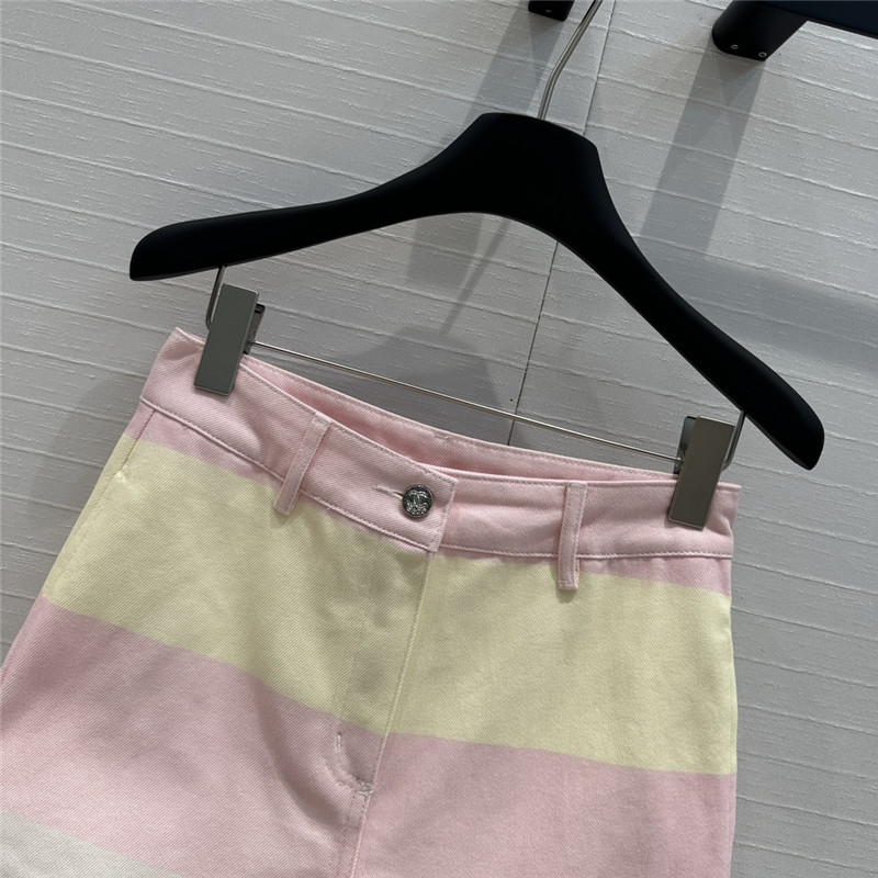 Ch**el contrast color striped denim shorts replica clothes