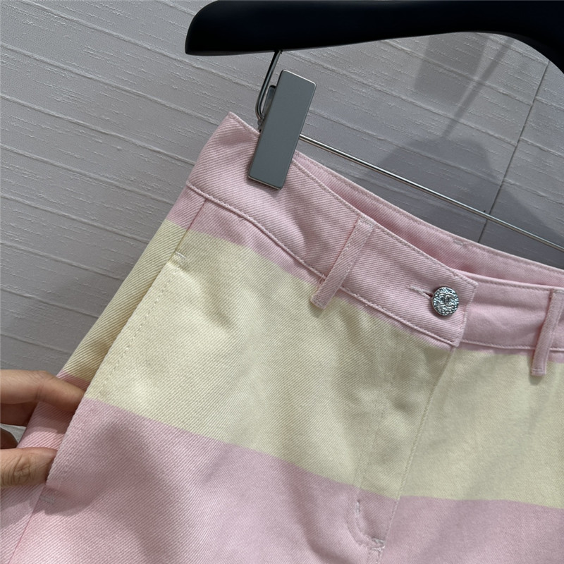 Ch**el contrast color striped denim shorts replica clothes