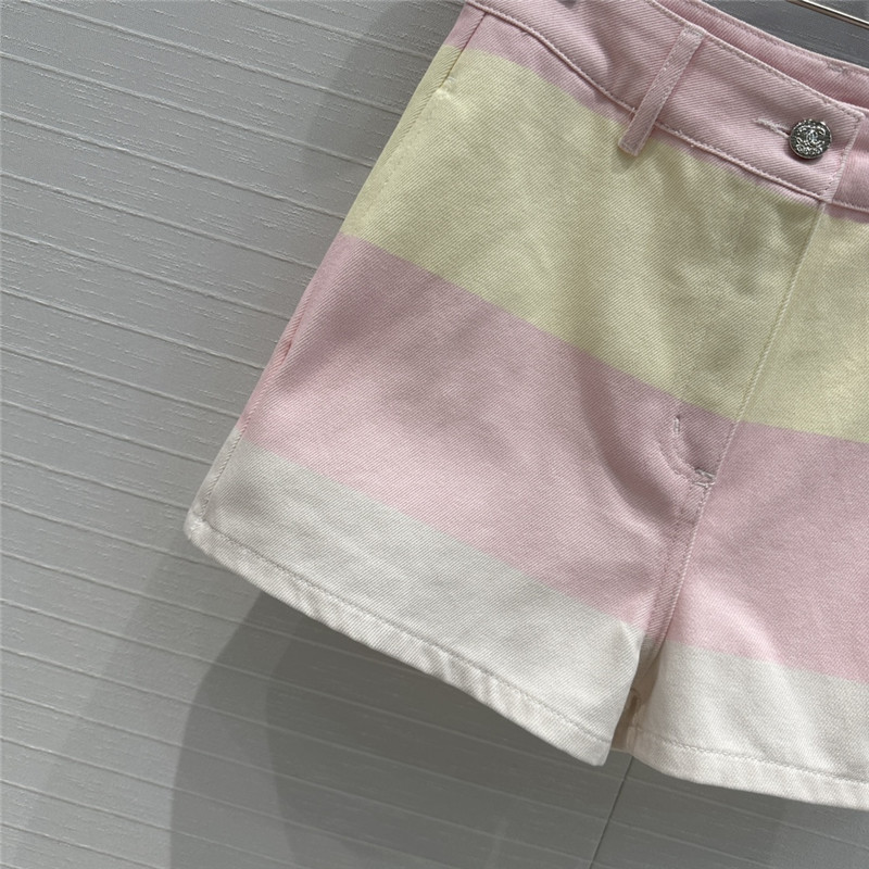 Ch**el contrast color striped denim shorts replica clothes