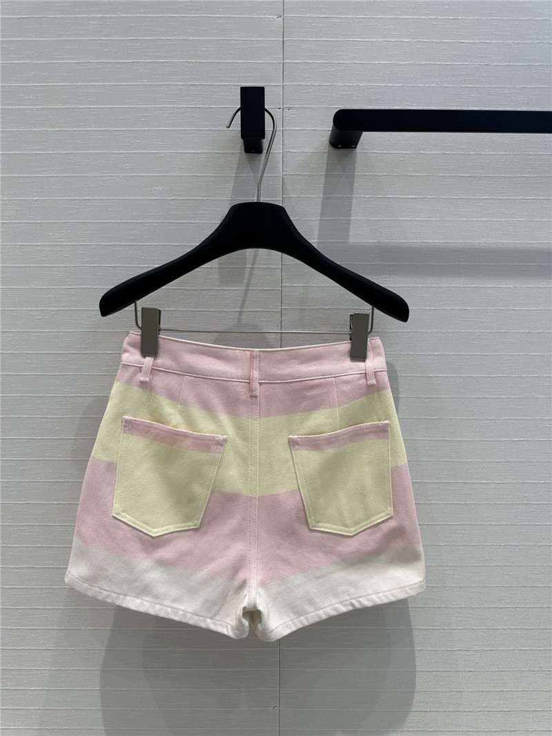 Ch**el contrast color striped denim shorts replica clothes