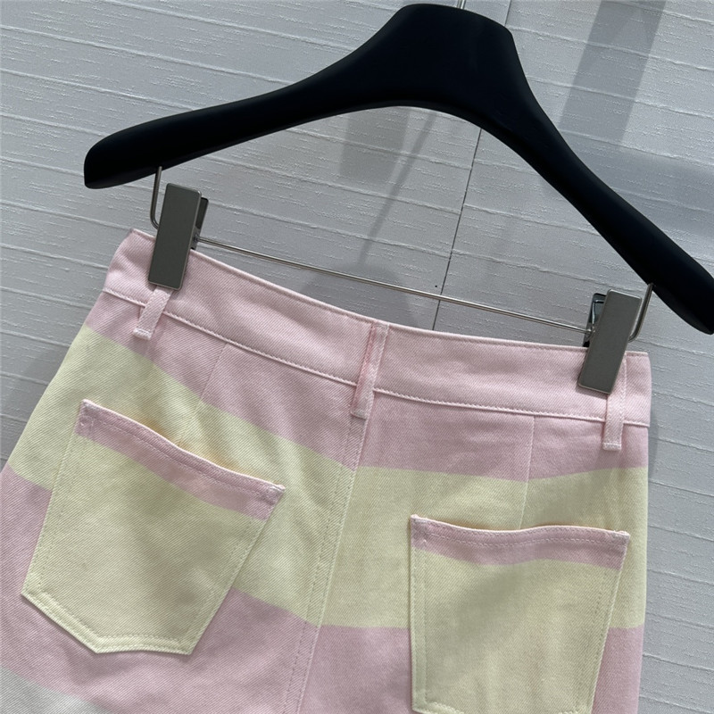 Ch**el contrast color striped denim shorts replica clothes